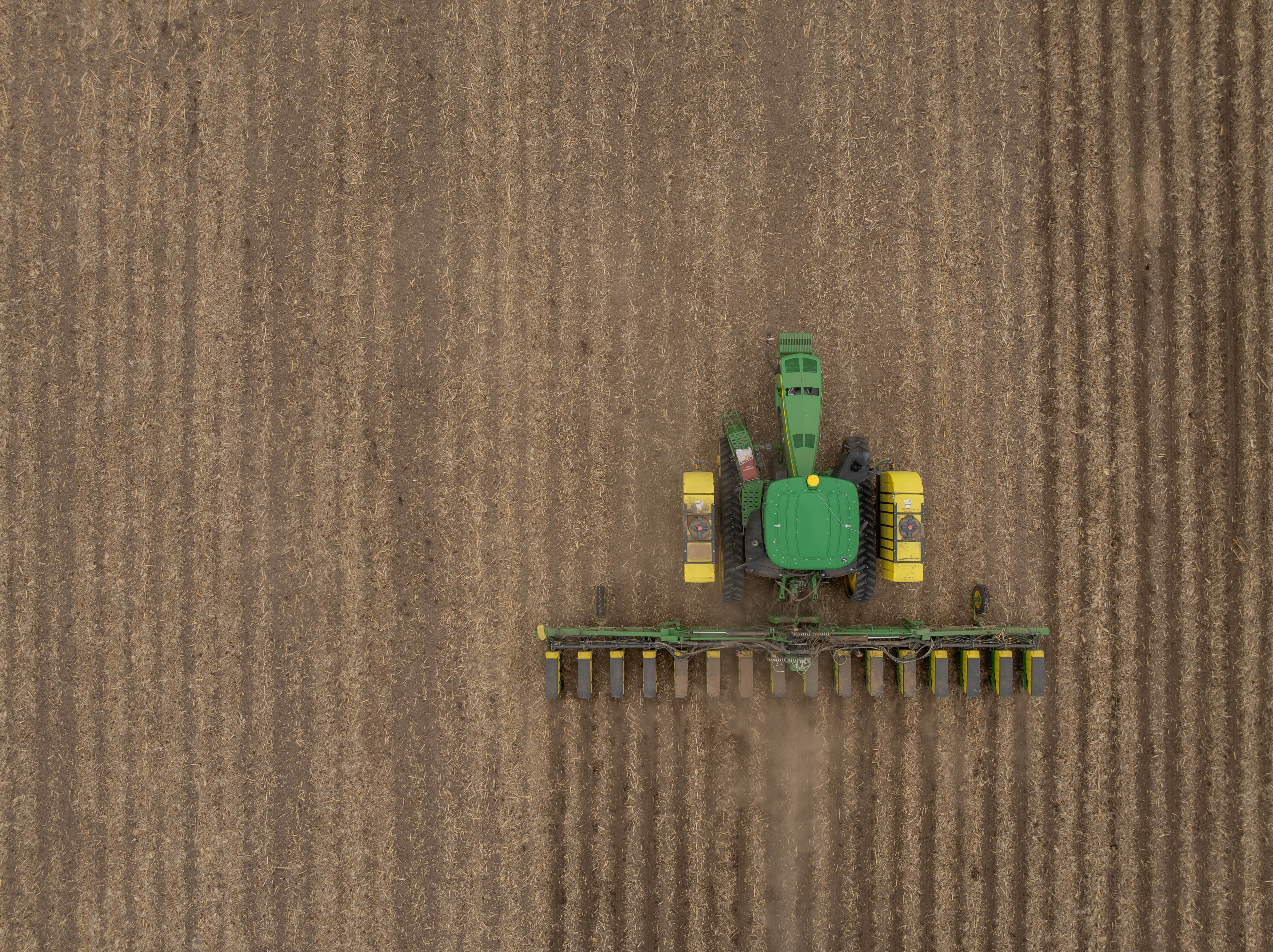 Planter in field - drone view